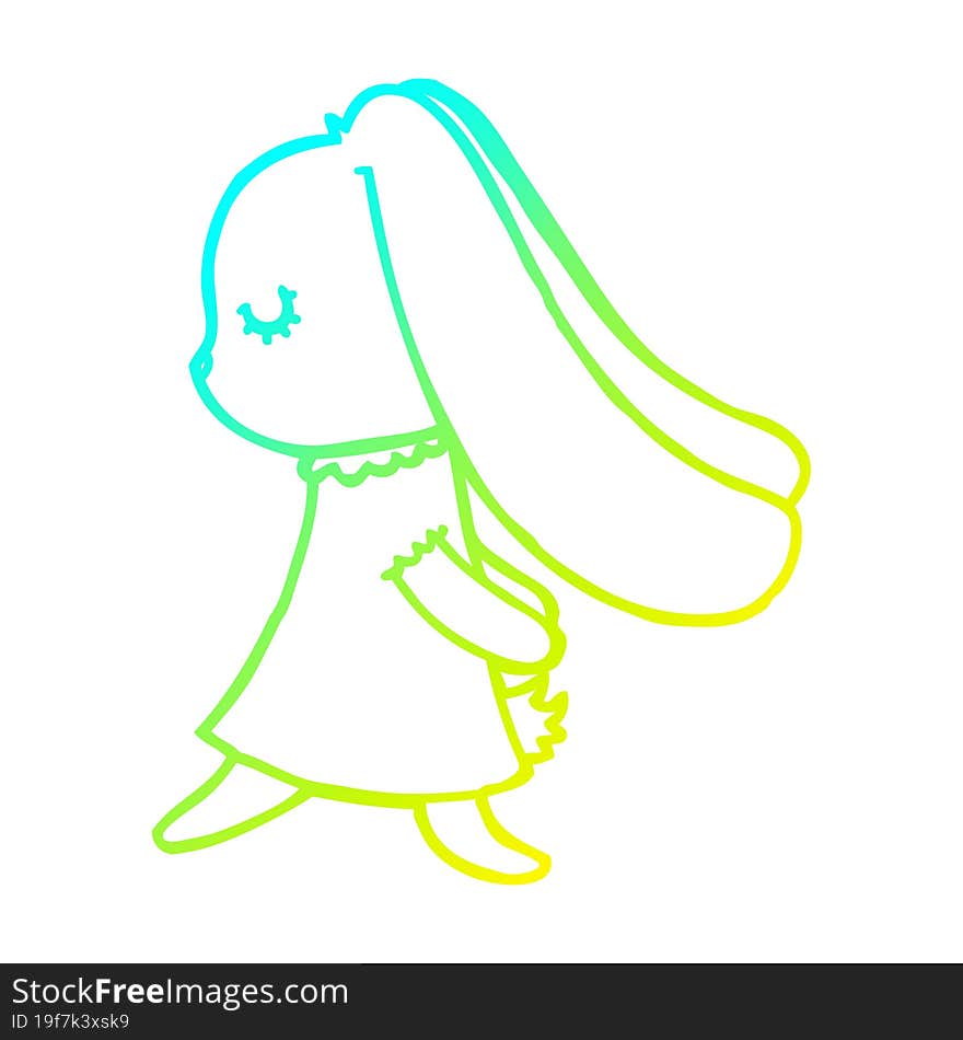 cold gradient line drawing of a cute cartoon rabbit