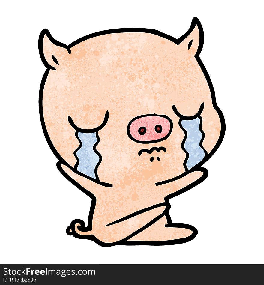 cartoon sitting pig crying. cartoon sitting pig crying