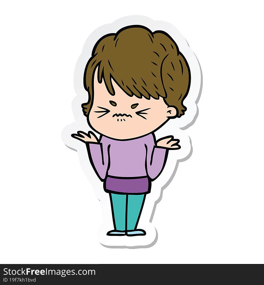 Sticker Of A Cartoon Frustrated Woman