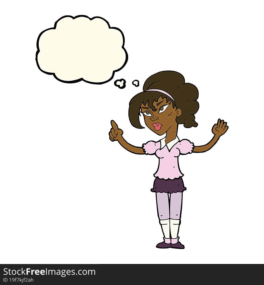 cartoon woman with idea with thought bubble