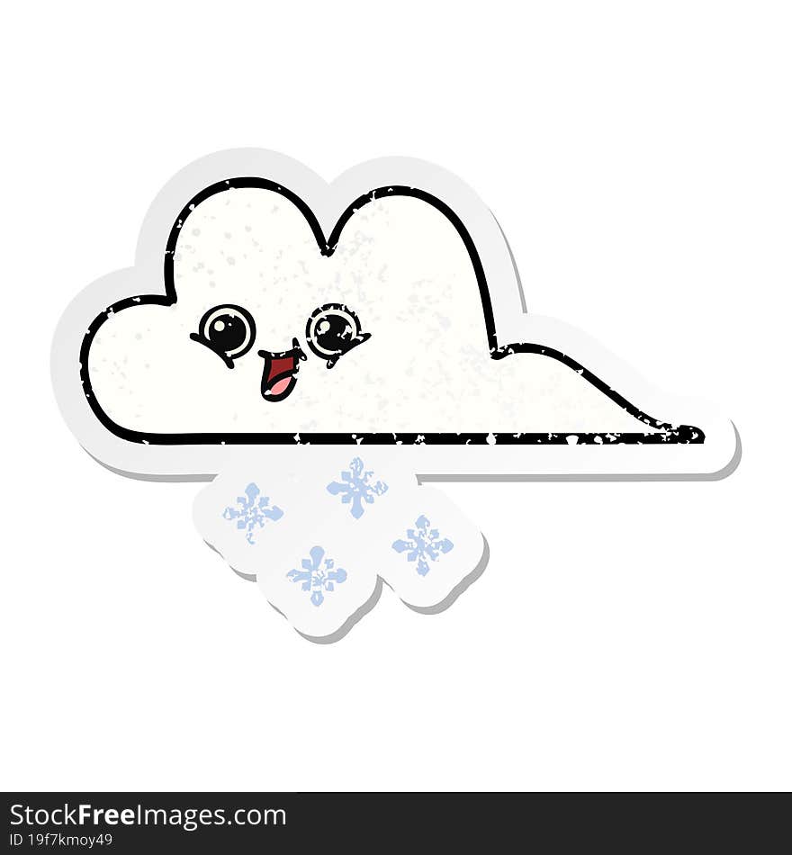 distressed sticker of a cute cartoon snow cloud