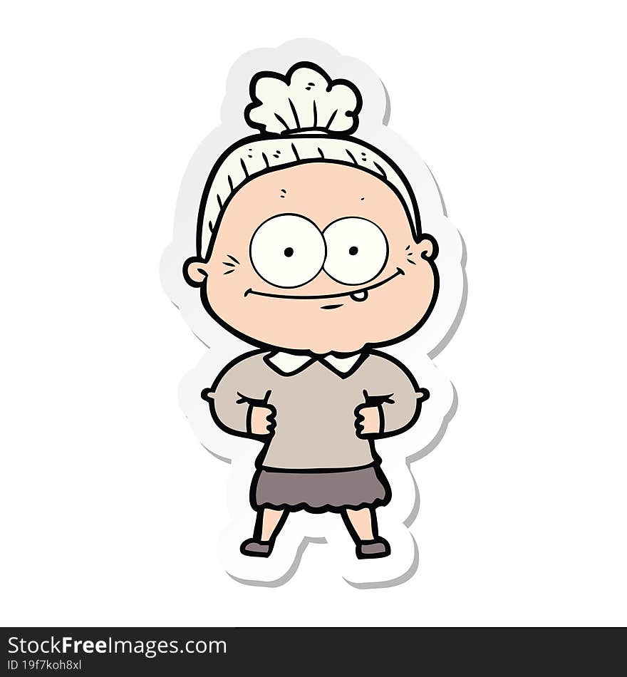 sticker of a cartoon happy old woman