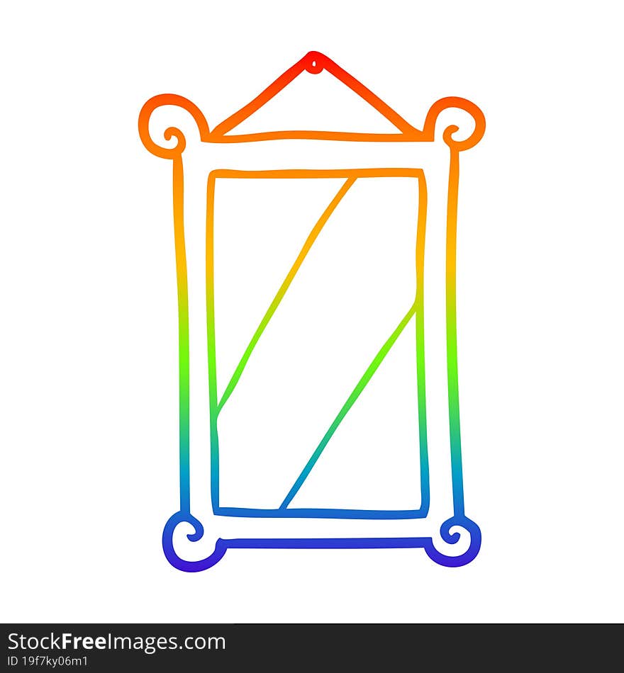 rainbow gradient line drawing framed old mirror