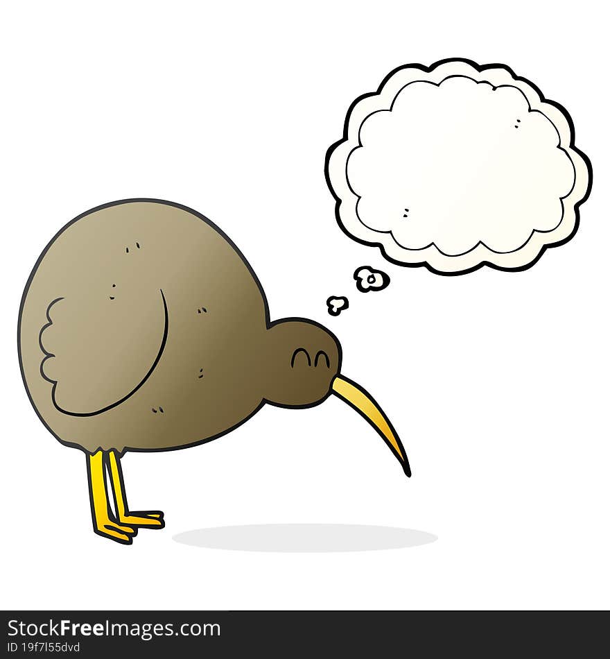 freehand drawn thought bubble cartoon kiwi bird