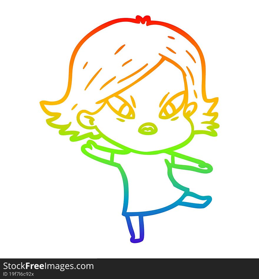 rainbow gradient line drawing cartoon stressed woman