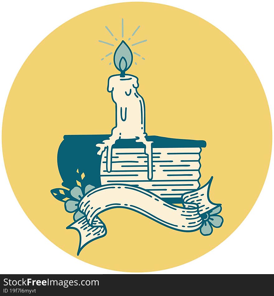 Icon Of Tattoo Style Candle Melting On Book