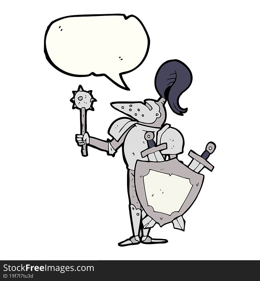 speech bubble cartoon medieval knight with shield