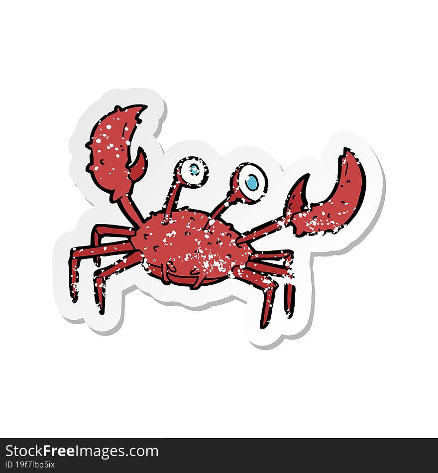 retro distressed sticker of a cartoon crab