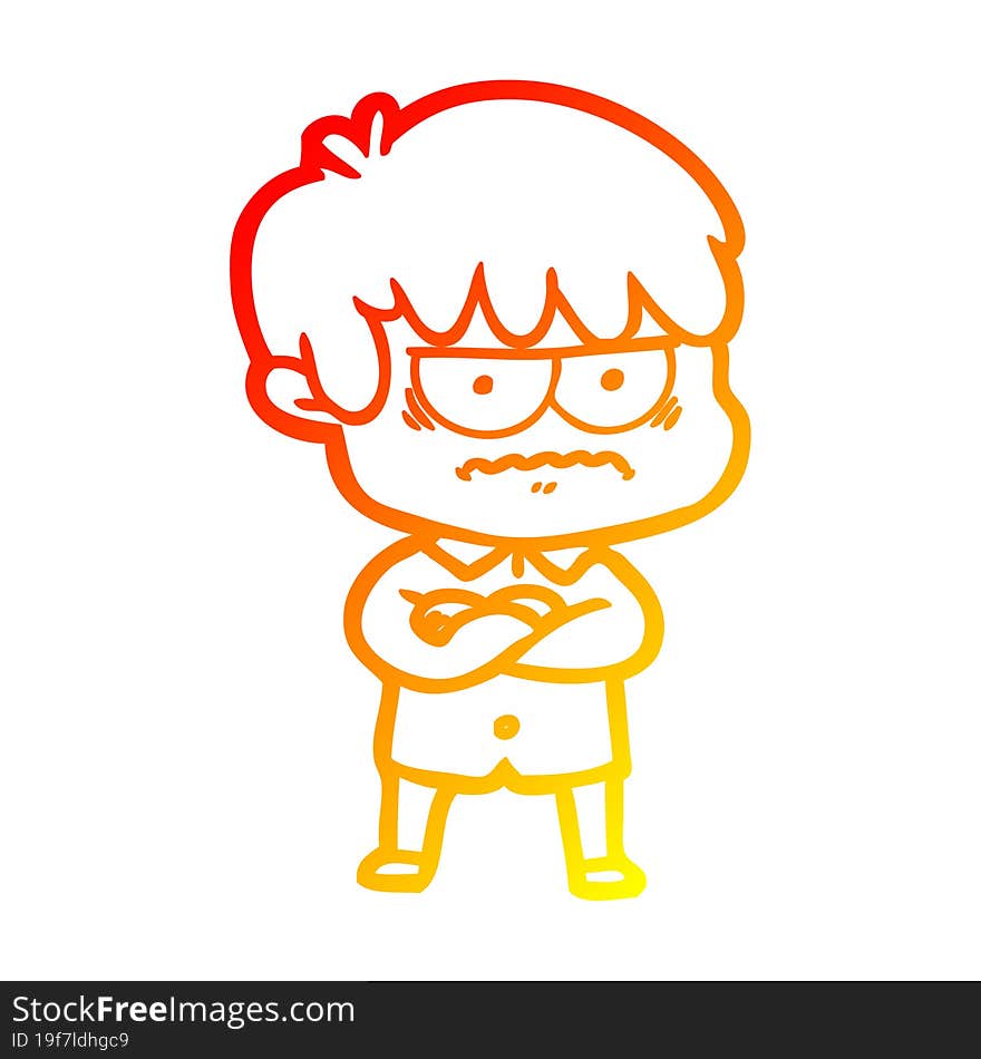 warm gradient line drawing annoyed cartoon boy