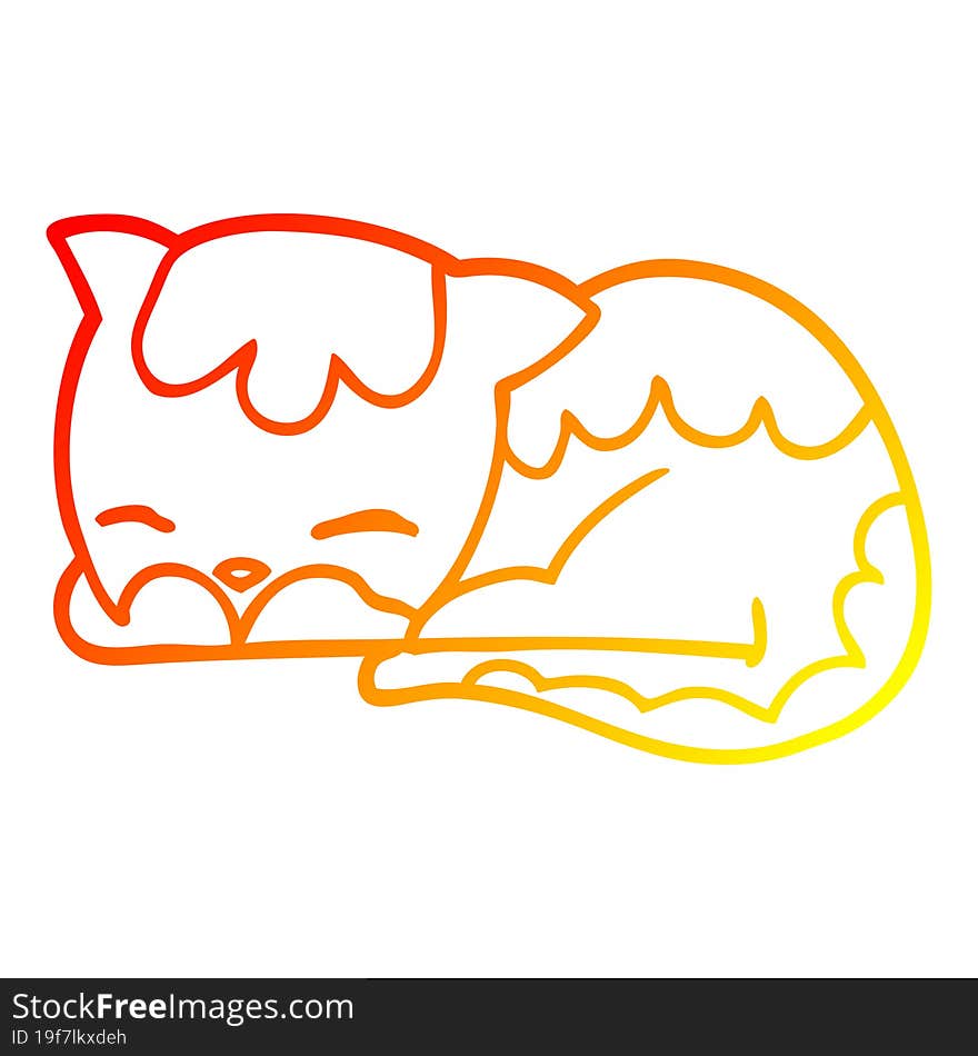 warm gradient line drawing cartoon cat sleeping