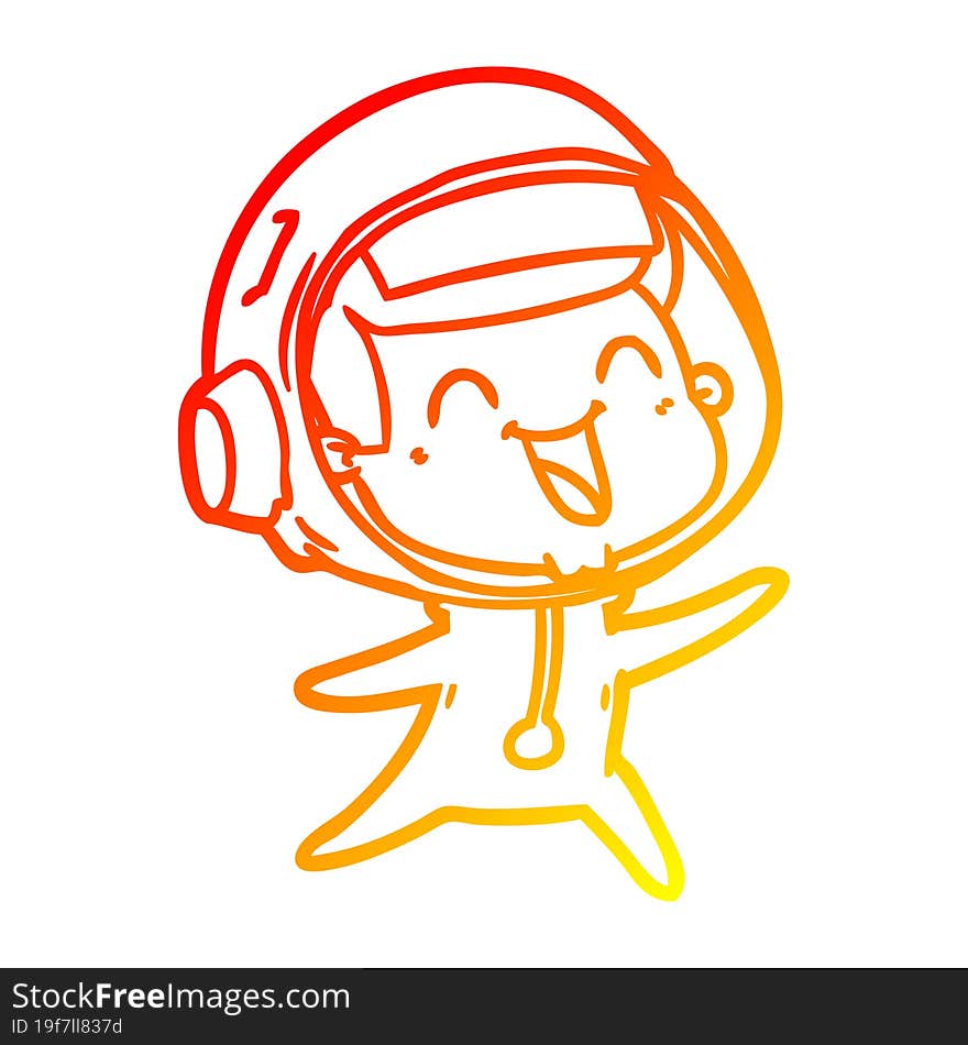 warm gradient line drawing of a happy cartoon astronaut