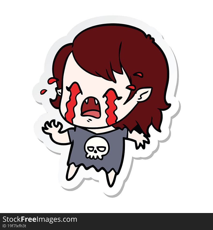 sticker of a cartoon crying vampire girl