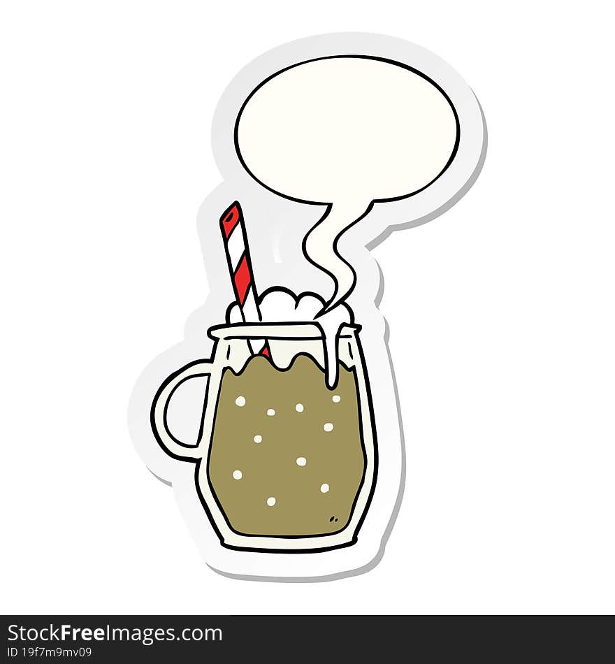 cartoon glass of root beer with straw with speech bubble sticker. cartoon glass of root beer with straw with speech bubble sticker