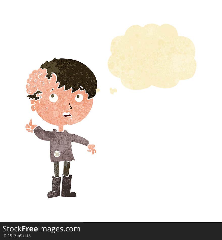 cartoon boy with growth on head with thought bubble