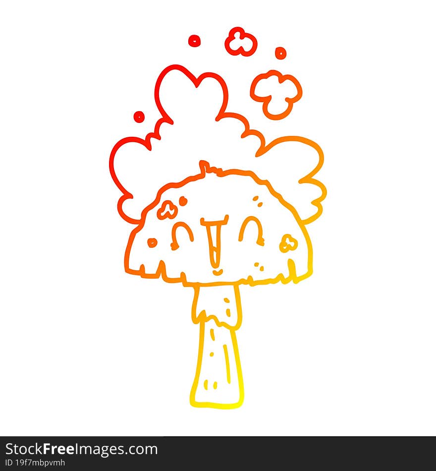 warm gradient line drawing of a cartoon mushroom with spoor cloud