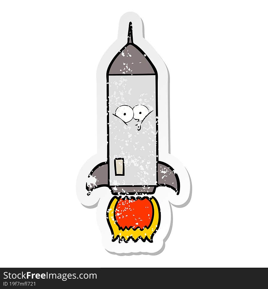 distressed sticker of a cartoon rocket