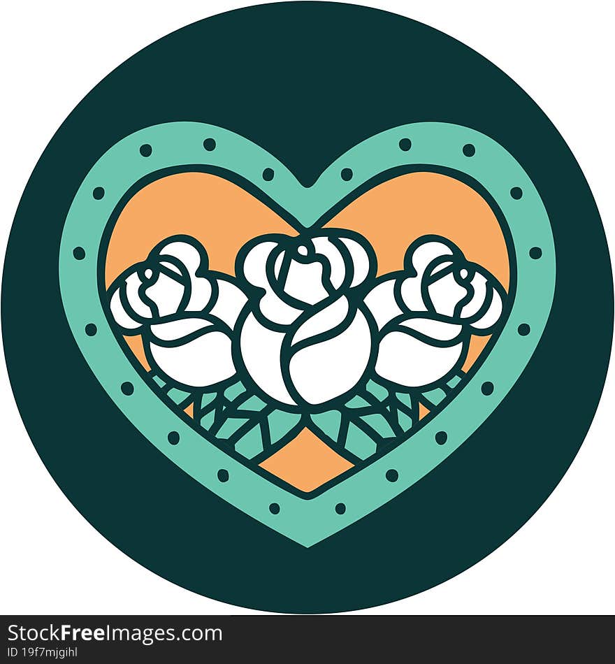 iconic tattoo style image of a heart and flowers. iconic tattoo style image of a heart and flowers