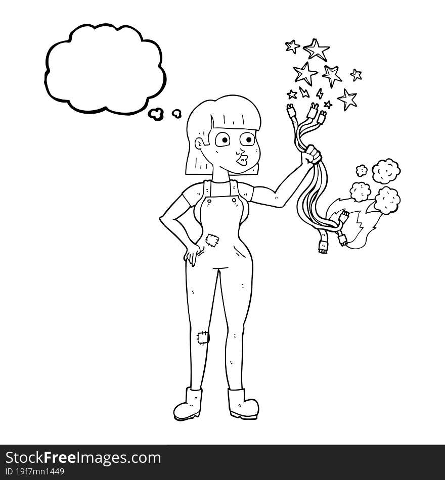 Thought Bubble Cartoon Female Electrician