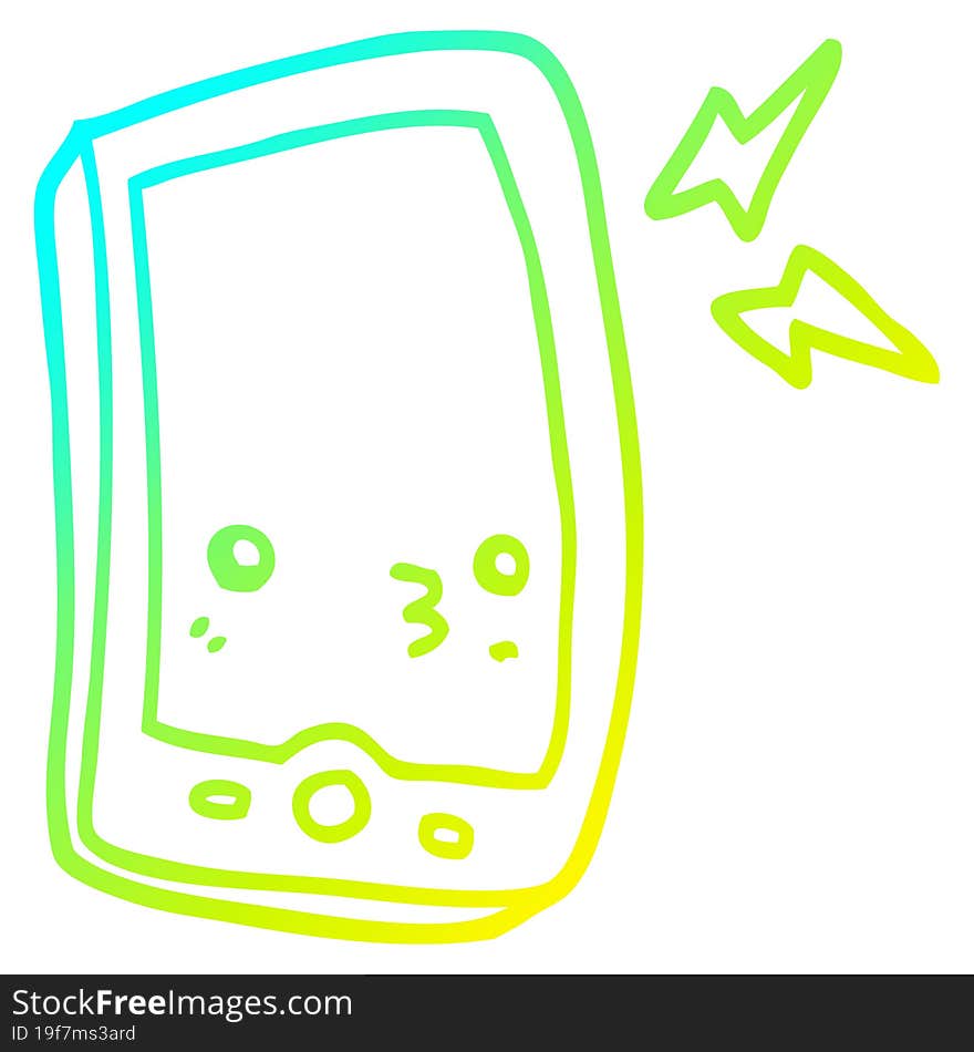 cold gradient line drawing of a cartoon mobile phone