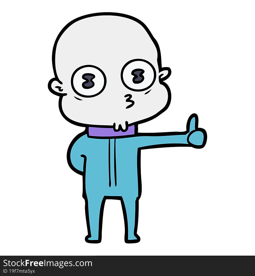 cartoon weird bald spaceman giving thumbs up. cartoon weird bald spaceman giving thumbs up