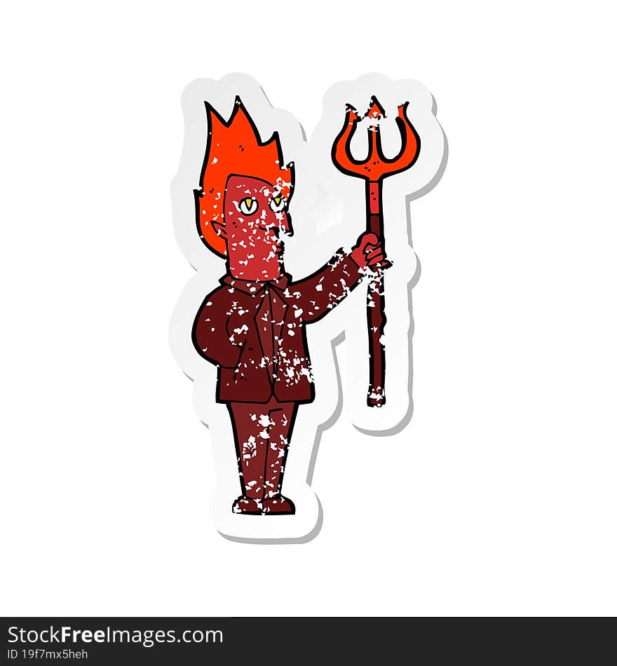 retro distressed sticker of a cartoon devil with pitchfork