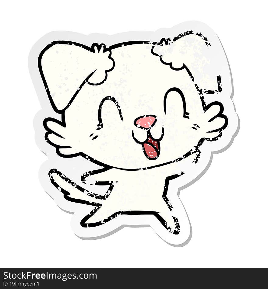 distressed sticker of a laughing cartoon dog