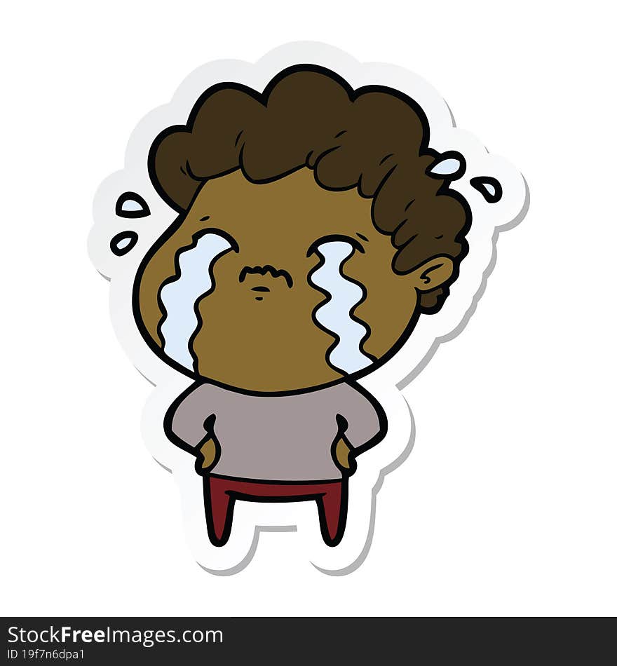 sticker of a cartoon man crying