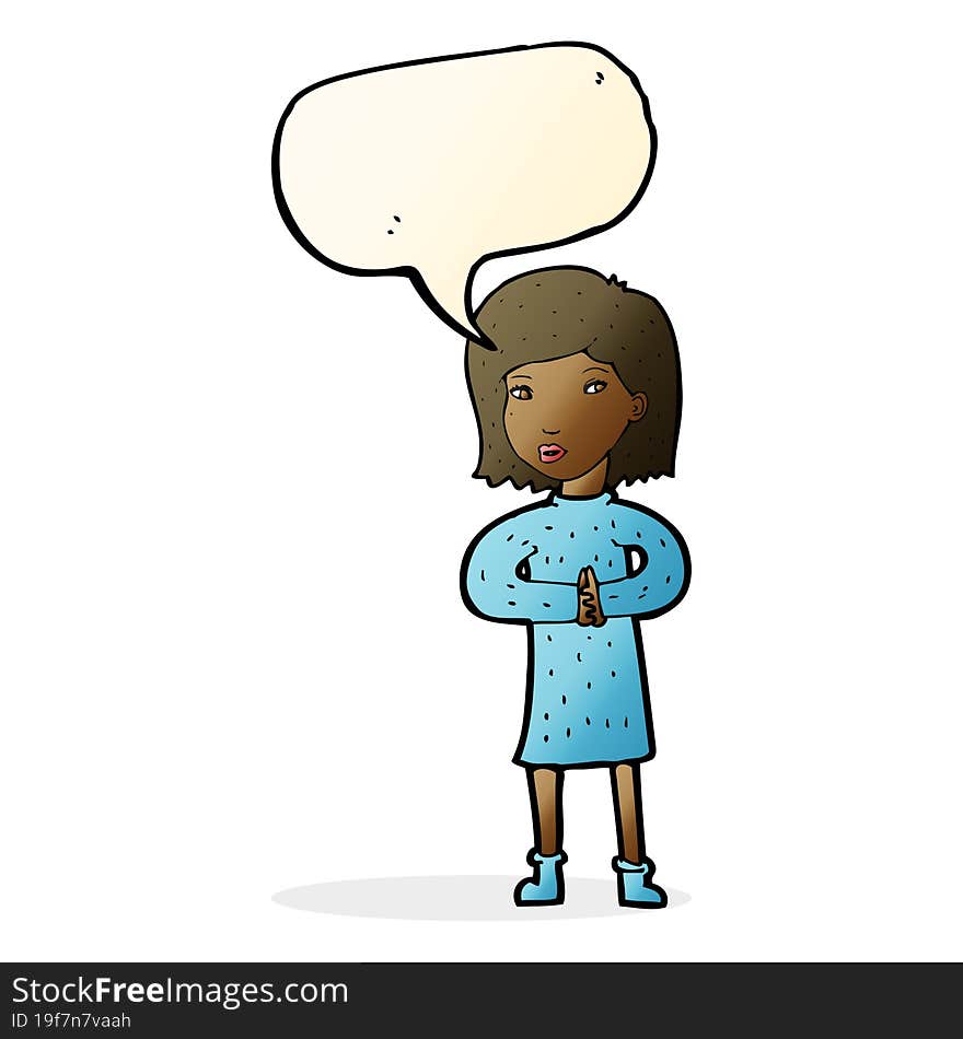 cartoon calm woman with speech bubble