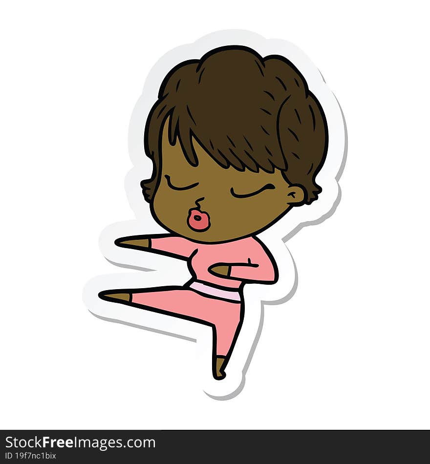 sticker of a cartoon woman with eyes shut