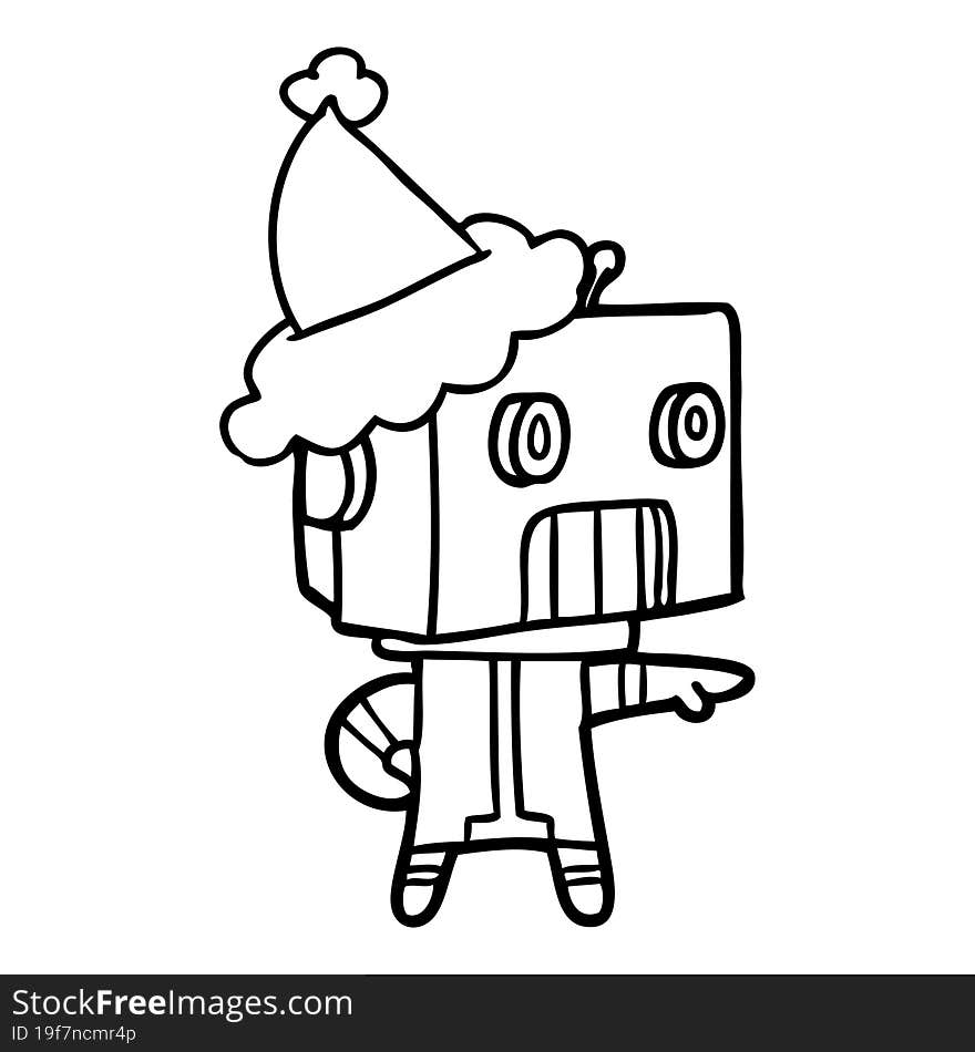 Line Drawing Of A Robot Wearing Santa Hat