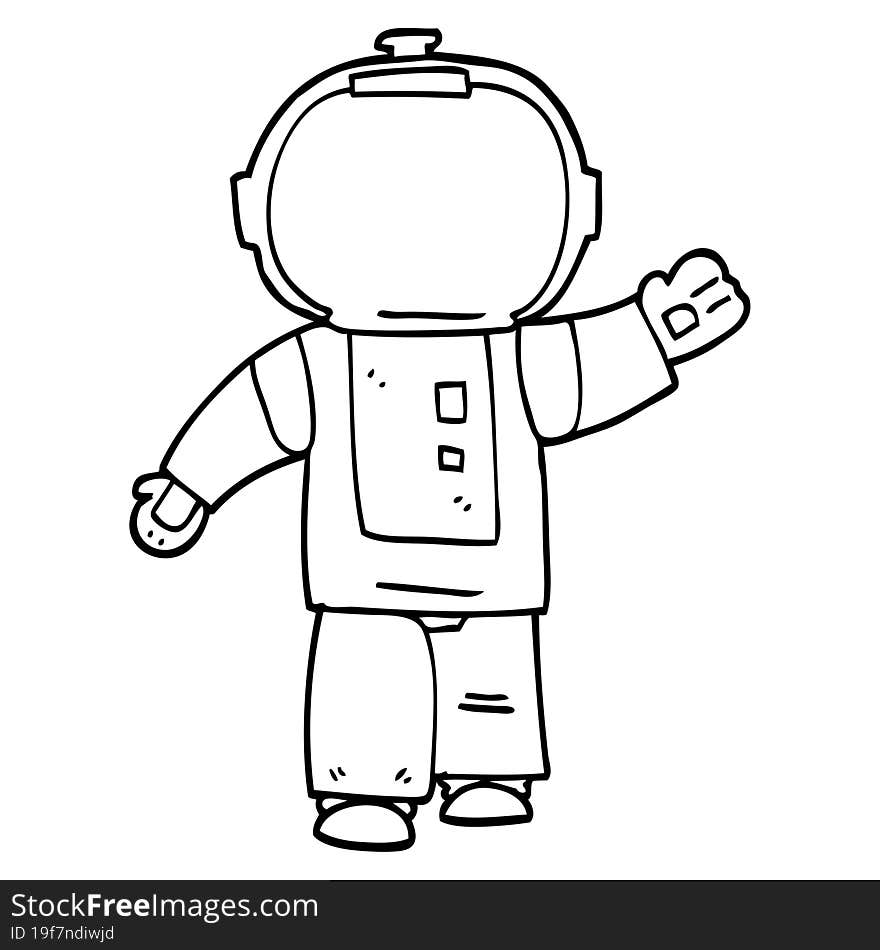 line drawing cartoon walking astronaut