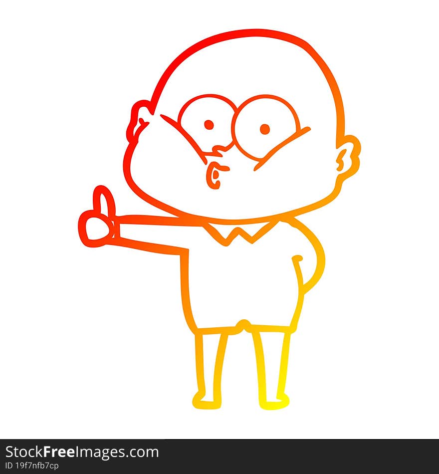 warm gradient line drawing cartoon bald man staring