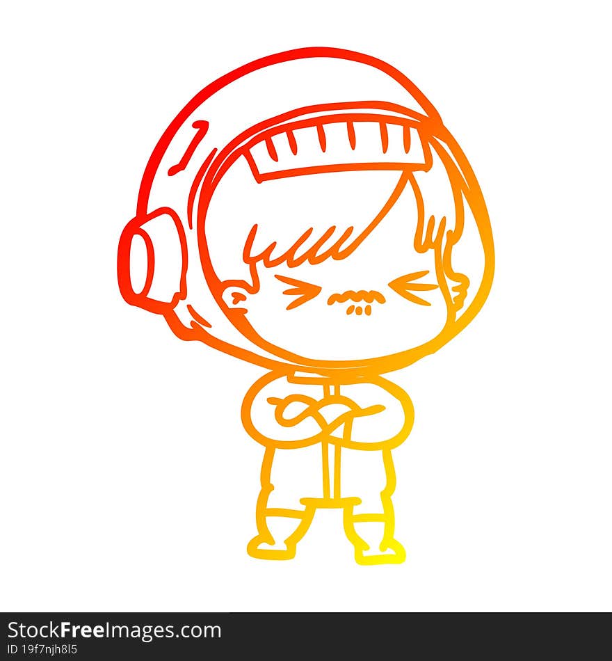 warm gradient line drawing angry cartoon space girl