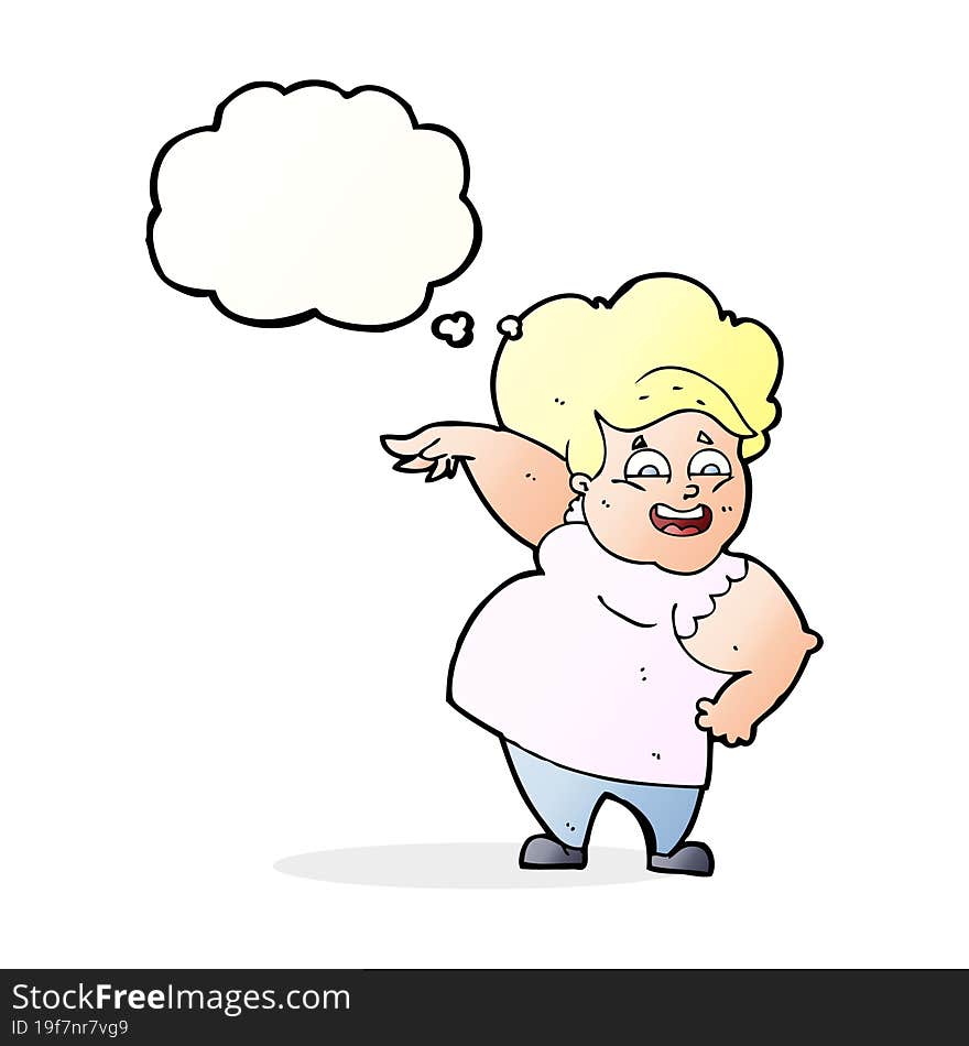 cartoon overweight woman with thought bubble