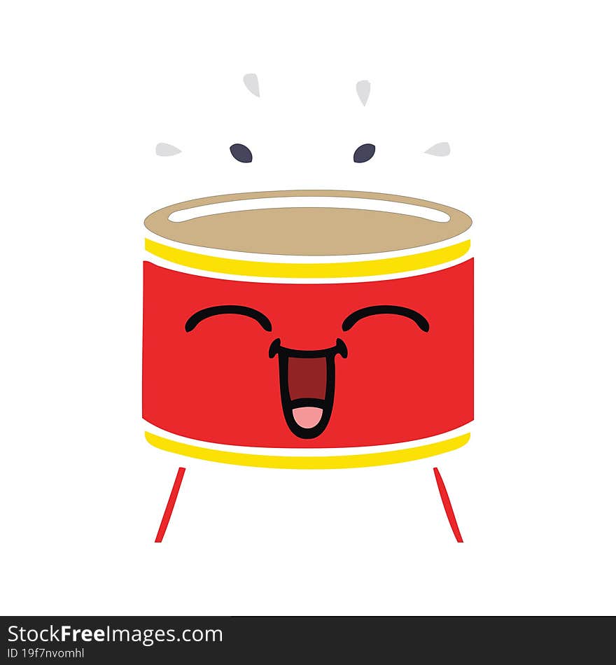 flat color retro cartoon happy drum