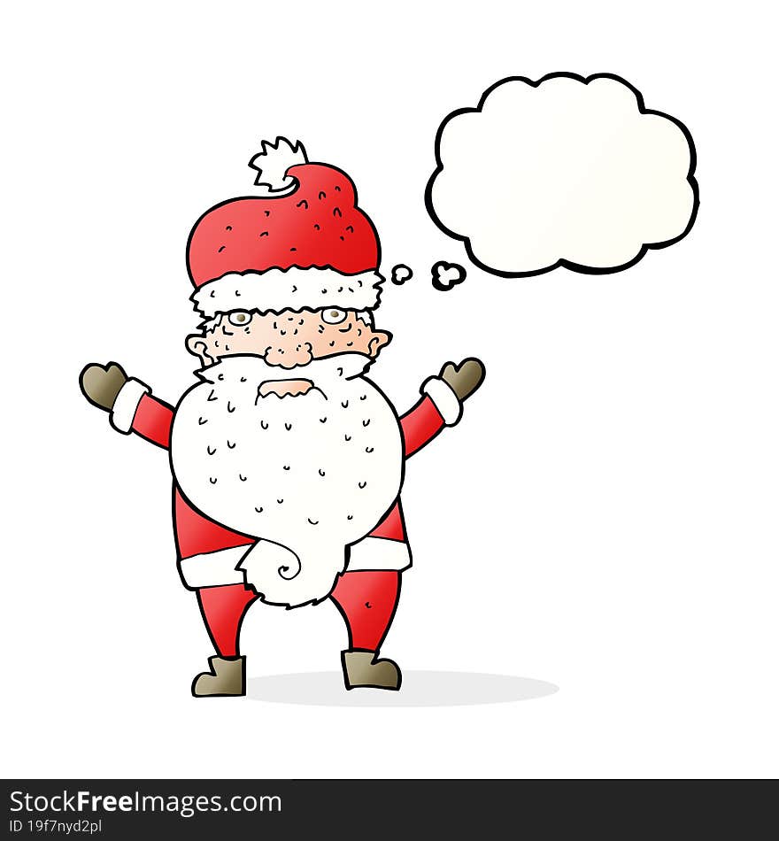 cartoon grumpy santa with thought bubble