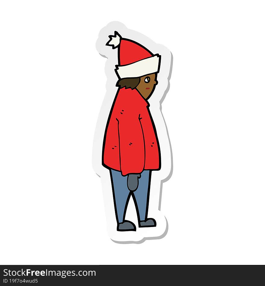 Sticker Of A Cartoon Person In Winter Clothes