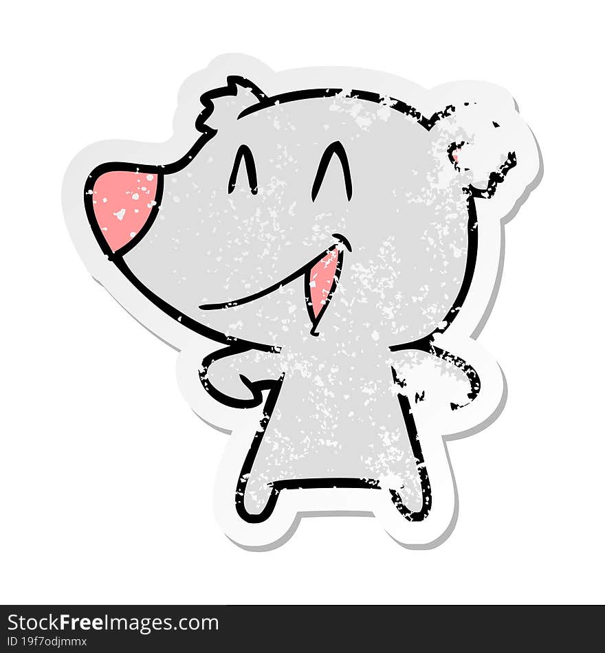 Distressed Sticker Of A Laughing Bear Cartoon