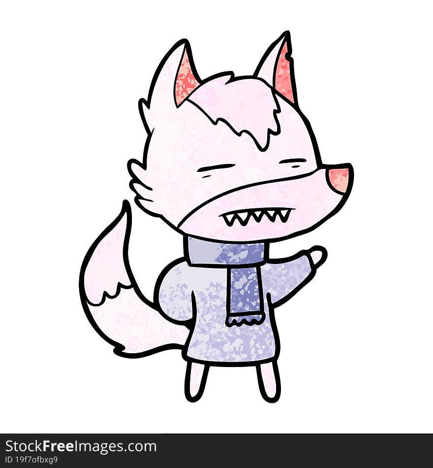 cartoon wolf in winter clothes. cartoon wolf in winter clothes