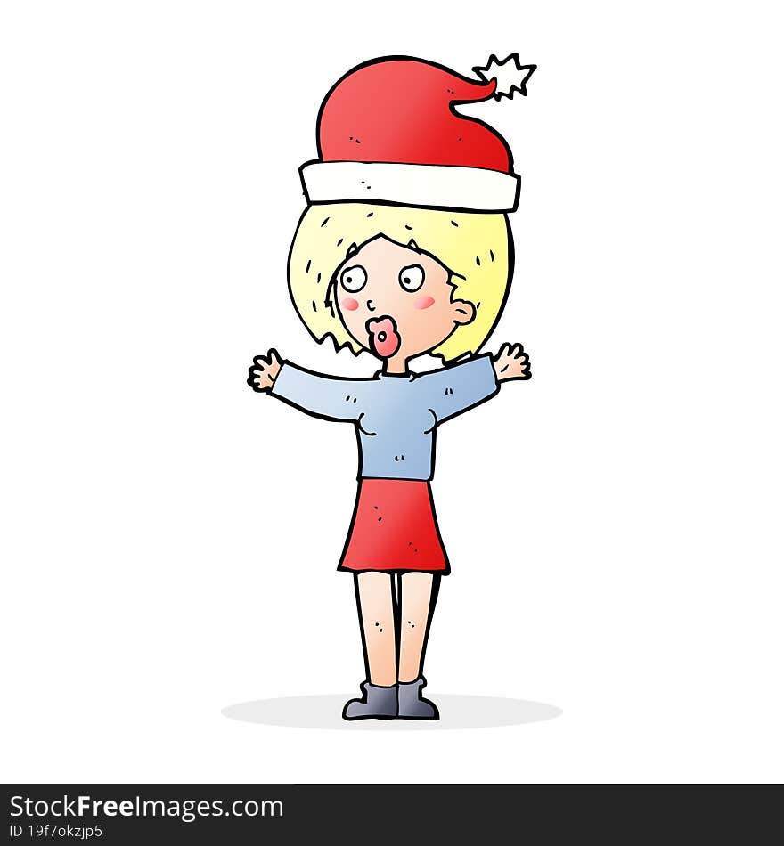 cartoon woman wearing xmas hat