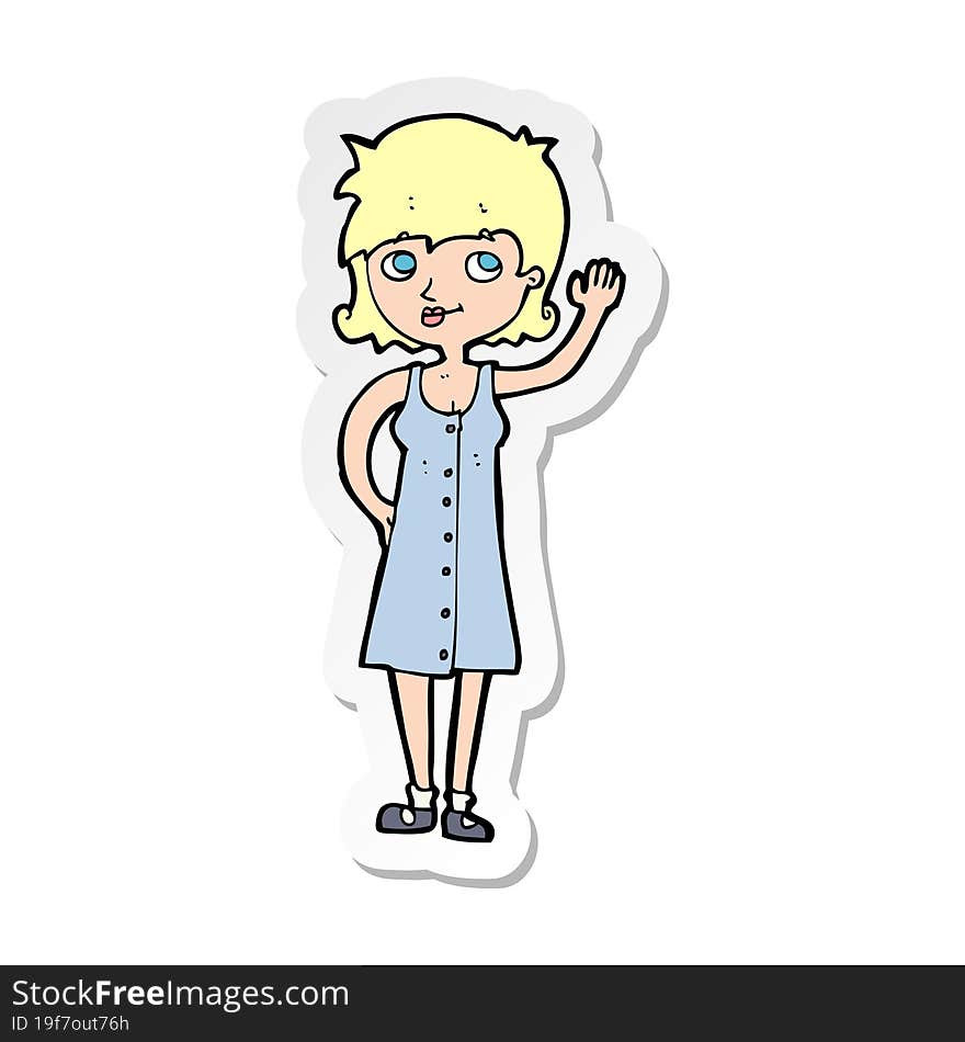 Sticker Of A Cartoon Pretty Woman Waving