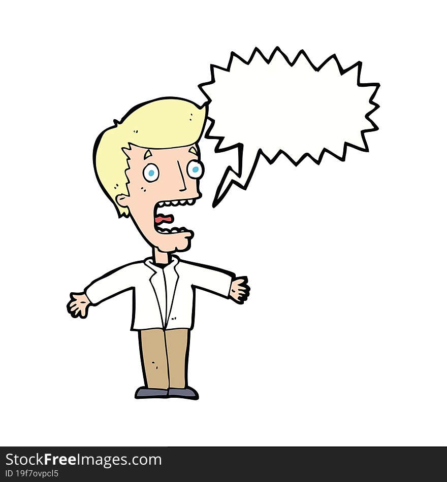 cartoon screaming man with speech bubble