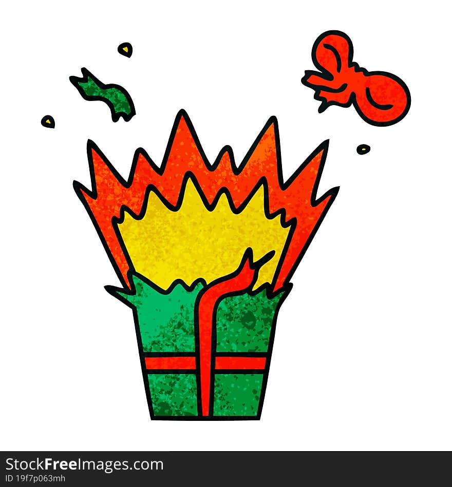 Quirky Hand Drawn Cartoon Of An Explosive Present