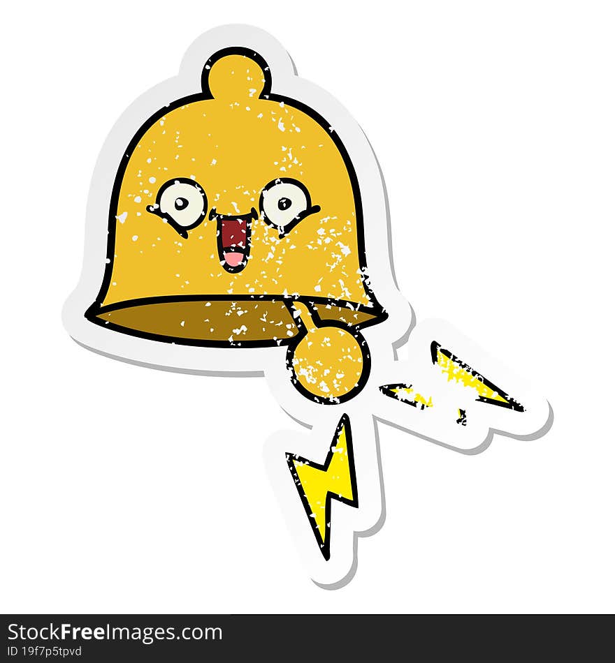 Distressed Sticker Of A Cute Cartoon Ringing Bell