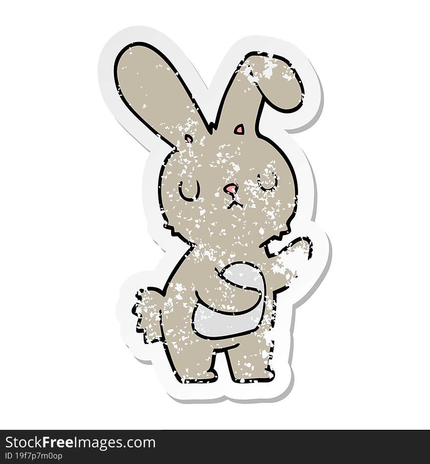 Distressed Sticker Of A Cute Cartoon Rabbit