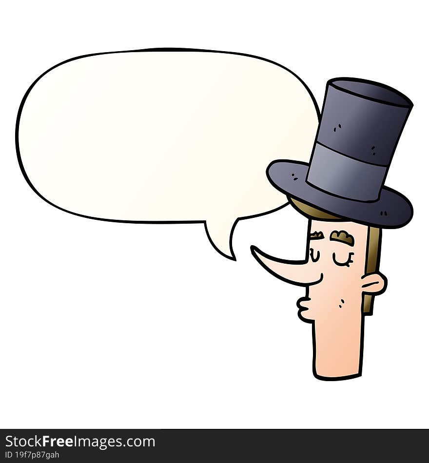 cartoon man wearing top hat with speech bubble in smooth gradient style