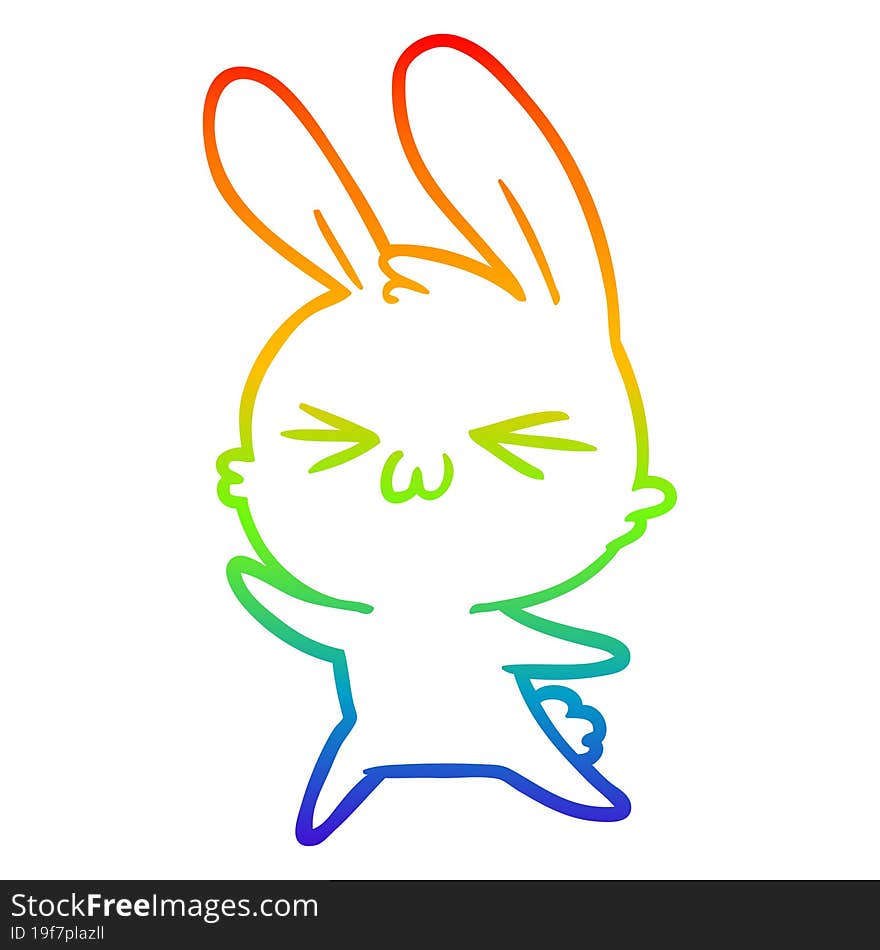 rainbow gradient line drawing cute cartoon rabbit