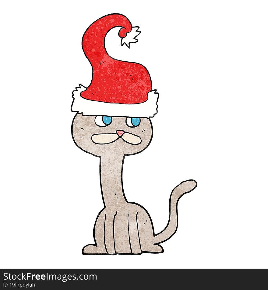 Textured Cartoon Cat Wearing Christmas Hat