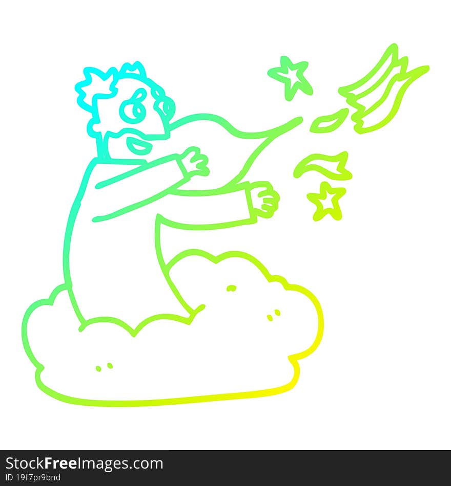 cold gradient line drawing of a cartoon god creating universe