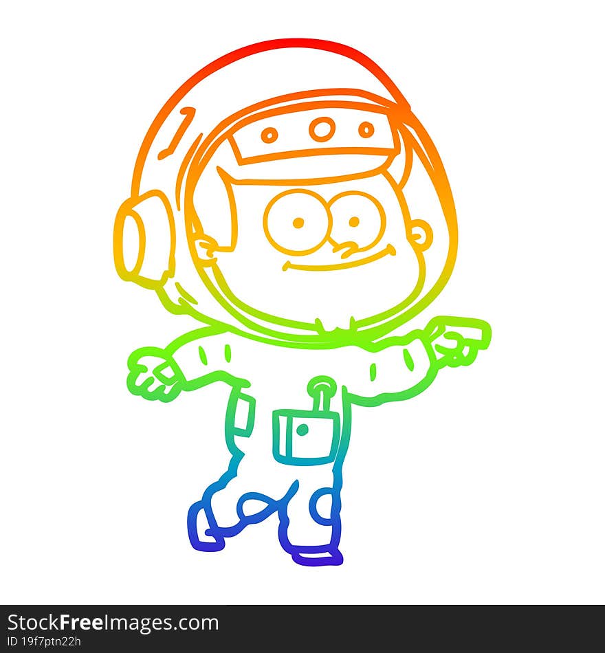 rainbow gradient line drawing of a happy astronaut cartoon